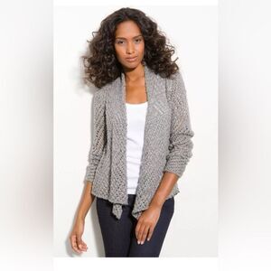 Eileen Fisher Eco Pebble Ash Cardigan Wool Alpaca Open Knit Gray Size Petite Med